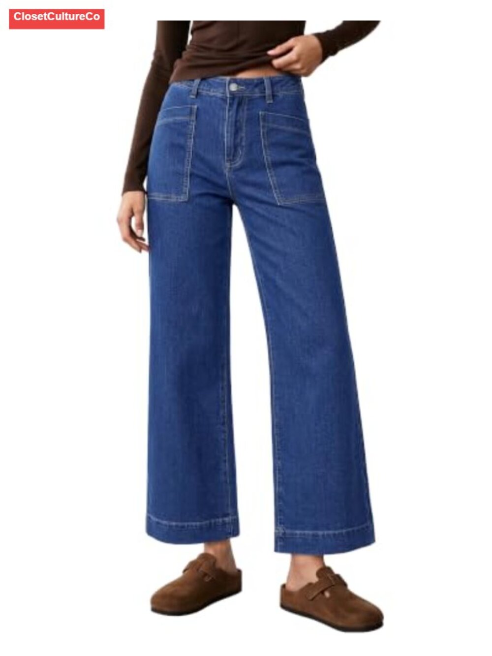 Wide Leg High Waisted Ankle Jeans 28In Inseam Stretch Denim Pants